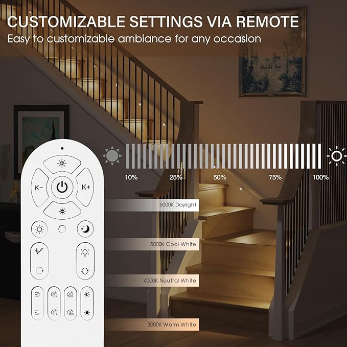 Upgraded Smart Stair Lights Motion Sensor Indoor, Plug-In Stairway Lights Indoor Hallway Baseboard Lighting with Cascading Effect, Dimmable, 3000K-6000K (16 Stairs)