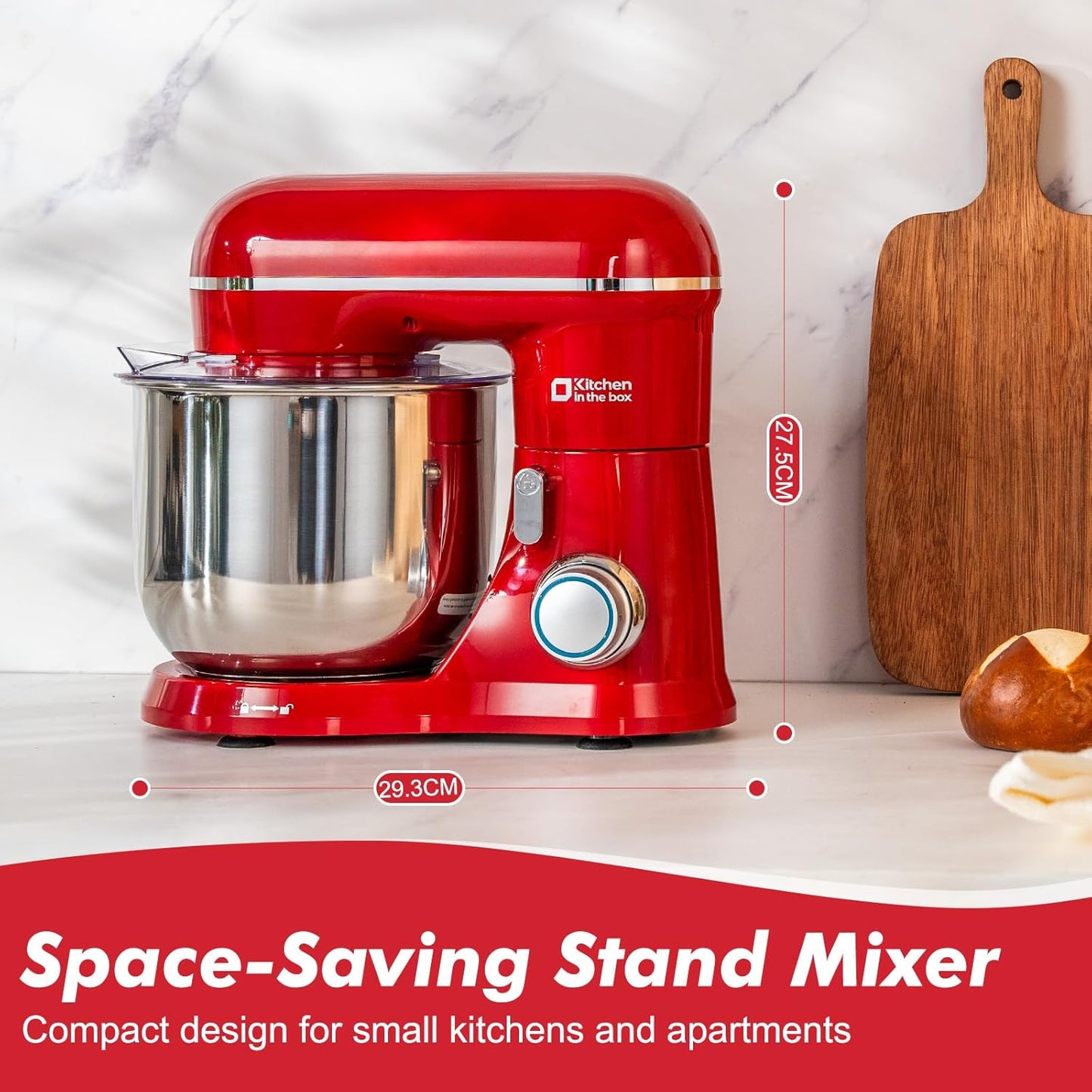 Kitchen in the Box Stand Mixer, 3.5 QT Small Electric Kitchen Mixer, 10-Speed Portable Lightweight Food Mixer with Stainless Steel Bowl, Egg Whisk, Dough Hook, Beater (Ruby Red)
