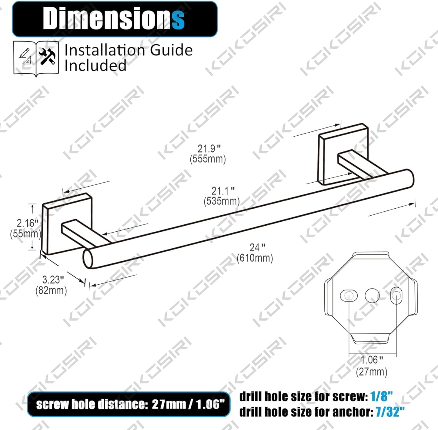 KOKOSIRI Bathroom Towel Bar Bath Towel Holders for Toilet Kitchen Cabinet Wall Mount 24 Inch Oil Rubbed Bronze Stainless Steel B4005ORB-L24