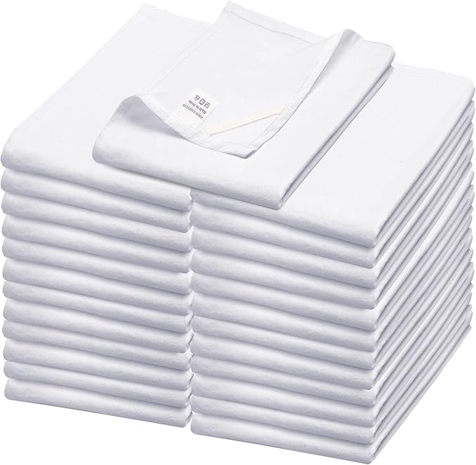 WHITEWRAP Flour Sack Towels| TeaTowel for Crafts| Kitchen Dish Cotton Blank Towel for Embroidery|Baking Bread Proofing Linen Cover| Thick Absorbent Quick Dry| 24 Pack 28"x28" White