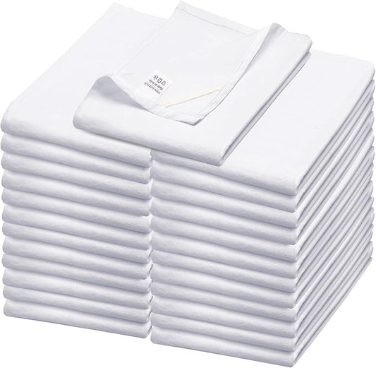 WHITEWRAP Flour Sack Towels| TeaTowel for Crafts| Kitchen Dish Cotton Blank Towel for Embroidery|Baking Bread Proofing Linen Cover| Thick Absorbent Quick Dry| 24 Pack 28"x28" White