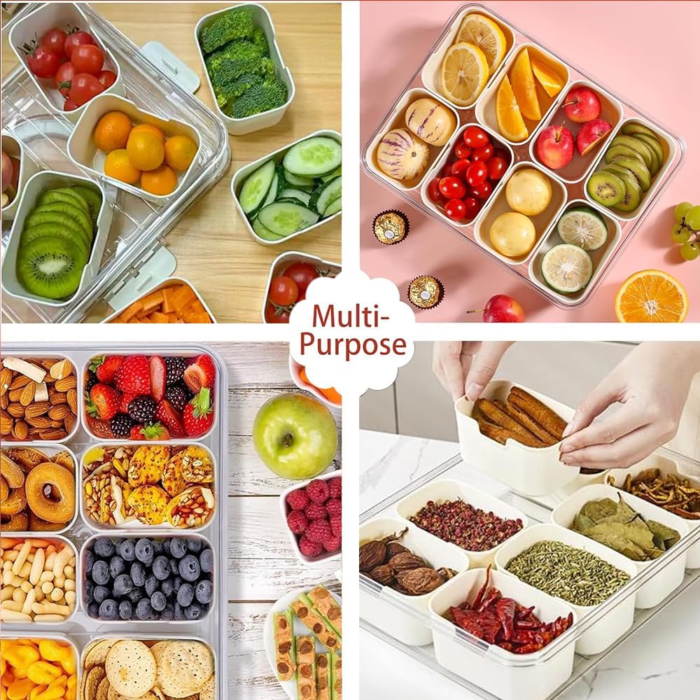 Snack Box Container, 2 Pack Divided Serving Tray with Lid and Handle Snackle Box Container, Snack Organizer for Adults Fruit, Veggie, Perfect for Party, Entertaining