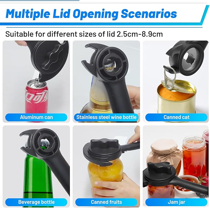 Heavy Duty 2pcs Jar Lid Opener & Can Opener 9 in 1, Non-Slip Grip for Seniors, Kitchen Tools Effortless Multi for Weak Hands & Metal Smooth Edge,Open Any Size Jar & Bottle