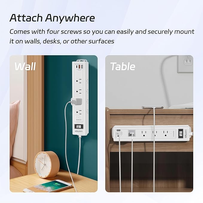 Surge Protector Power Strip 10 FT Extension Cord with Multiple Outlets - 12 Widely AC Outlets and 3 USB Ports, Flat Plug, Wall Mount Outlet Extender with 1700J Overload Protection, ETL Listed