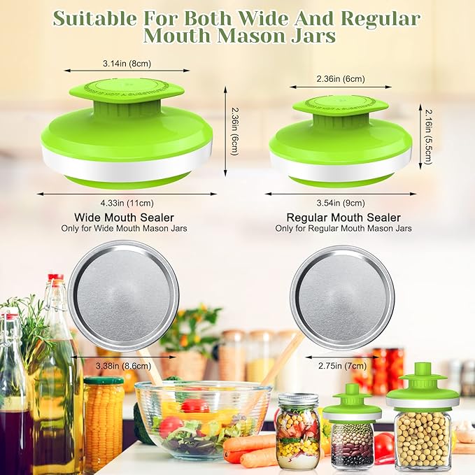 Mason Jar Vacuum Sealer Kit, Vacuum Sealer for jars Canning Sealer and Accessory Hose Mason Jar Attachment with Manual Vacuum Pump and Lid Opener for Wide&Regular Mouth Mason Jars