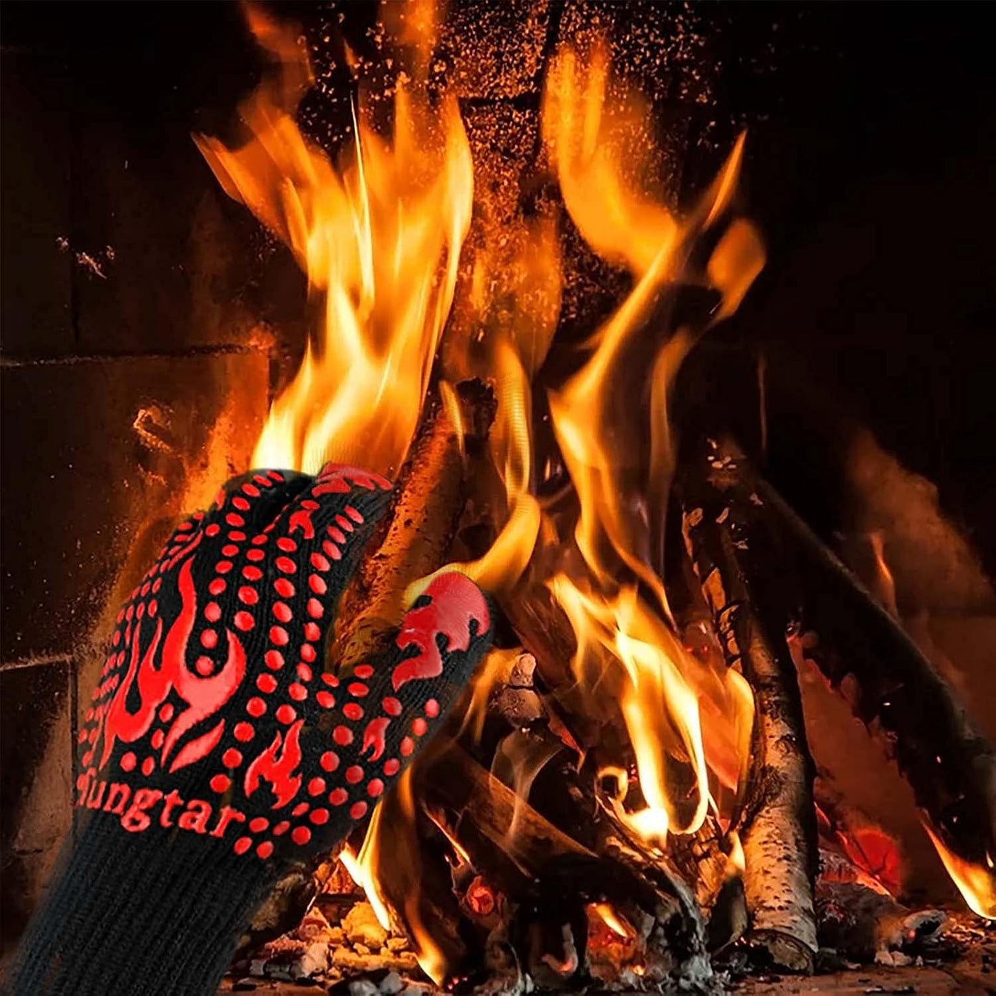 Turkey Fryer BBQ Heat Resistant Gloves, Cooking Gloves, Oven Gloves 1472℉,14Inch, Heat Resistant, Grill Gloves, Silicone Non-Slip Cooking Gloves for Cooking, Grilling, Baking, Welding, (Large, Red)
