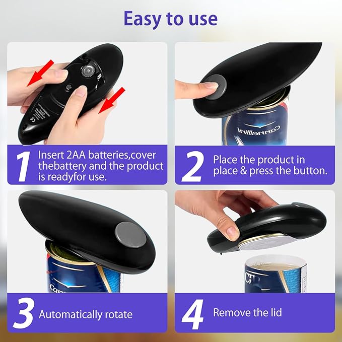 Electric Can Opener, Automatic Handheld One-touch Can opener, Smooth Edge Kitchen Gadget Can Openers for Seniors with Arthritis