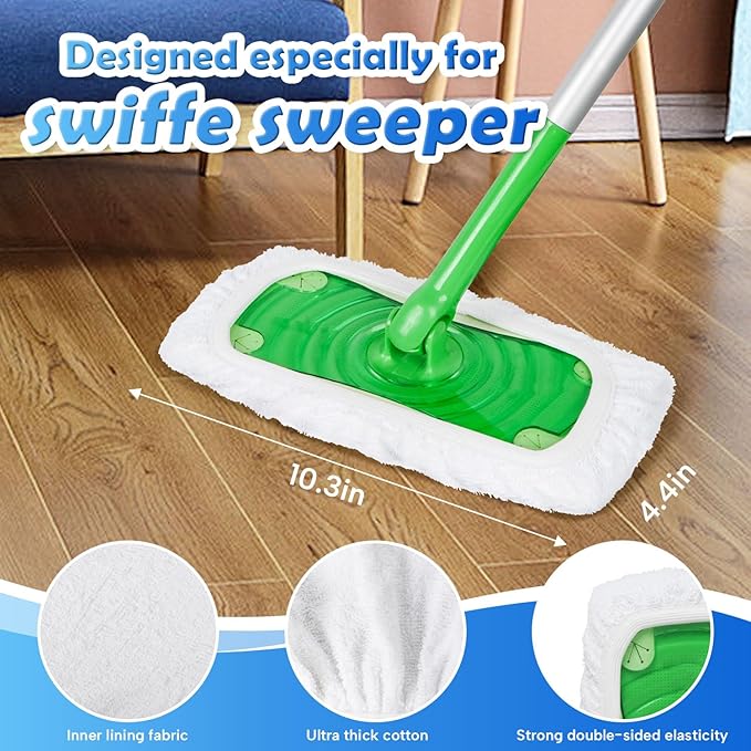 5 Pack Reusable 100% Cotton Mop Pads Compatible with Swiffer Sweeper Mop, Wet and Dry Flat mop Cover, Washable Mop Pads for Surface/Hardwood Floor Cleaning (Mop is Not Included)