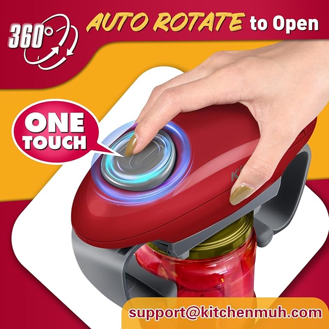 Higher Torque Electric Jar Opener for Seniors with Arthritis Fit Almost Jars Size, Strong Tough Automatic Jar Opener for Weak Hands, Hands Free Battery Operated Bottle Opener for Arthritic Hands, Red