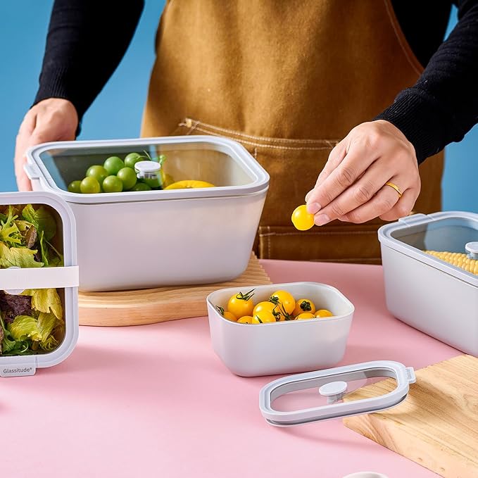 Glass Food Storage & Meal Prep Container Set of 4 with Airtight Glass Lids, Leakproof, 3 Free Straps, Ceramic-Coated Borosilicate, Oven, Microwave Safe, BPA & Plastic-Free