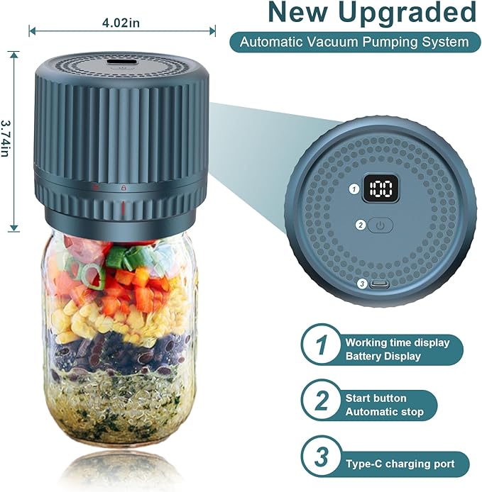 M12 Auto Stop Electric Mason Jar Vacuum Sealer - 2025 Upgrade Smart Jar Vacuum Sealer for Mason Jars with Wide and Regular Mouth Canning Jar Lids Portable Mason Jar Sealer Machine Kit