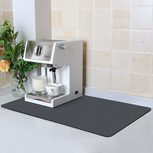 ZLR Coffee Mat - 12" x 20" Middle Kitchen Hide Stain Absorbent Dish Drying Mat for Countertop - Easy to Clean Coffee Bar Mat for Espresso Machine and Spill Protection - Dark Gray