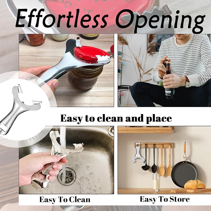 Stainless Steel Jar Opener,Mason Jar Bottle Opener, Easy Twist Multifunctional Bottle Opener no Lid Dent Canning Opener Accessories for Weak Hands