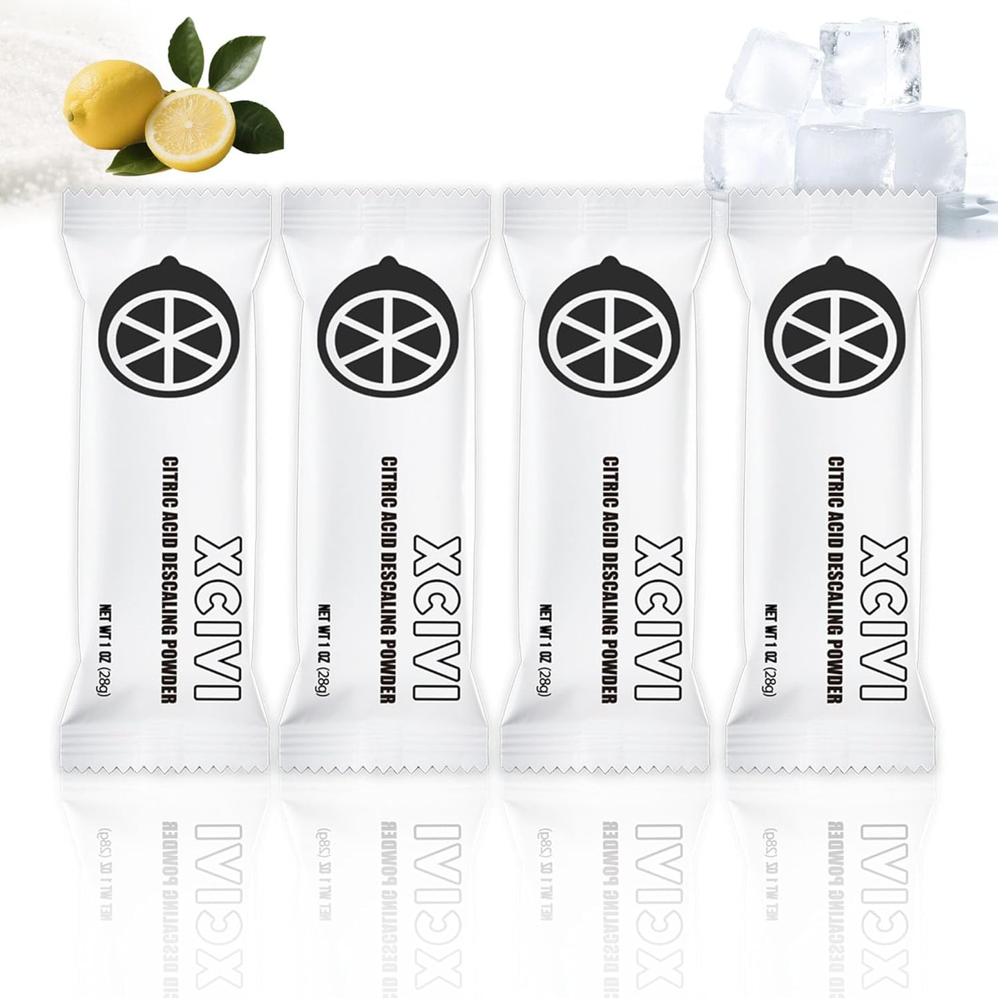 xcivi Household Ice Maker Descaling Powder Compatible with GE Profile Opal Ice Maker, Ice Machine Cleaner Maker Descaler, Helps Remove Hard Water and Mineral Buildup, Individually Packed (4)