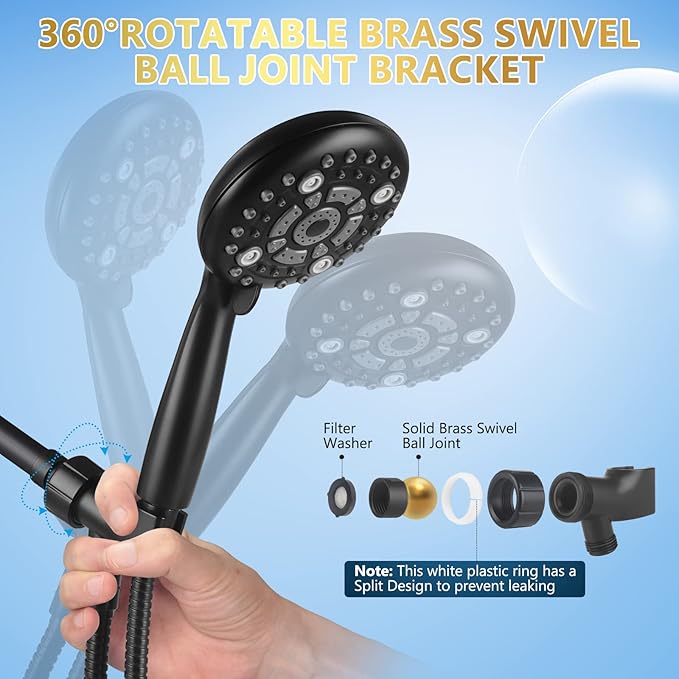 6 Spray Modes Steam Shower System Upgraded 5 Inches Shower Head with Handheld Spray Premium Black Handheld Shower Head 60 Inches Stainless Steel Hose-1-Min Install