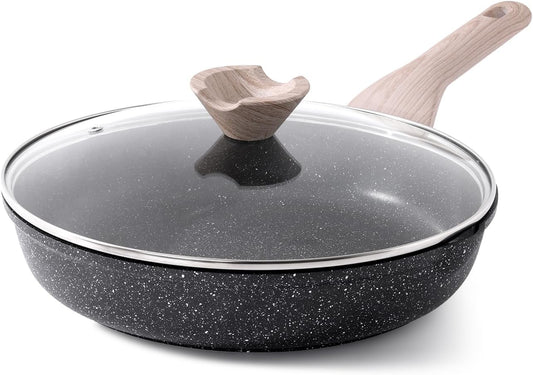 Frying Pans Nonstick with Lid, 11 Inch Skillet with Lid, Induction Cooking Pan, Stay-Cool Handle, Compatible with All Stovetops, PFOA Free