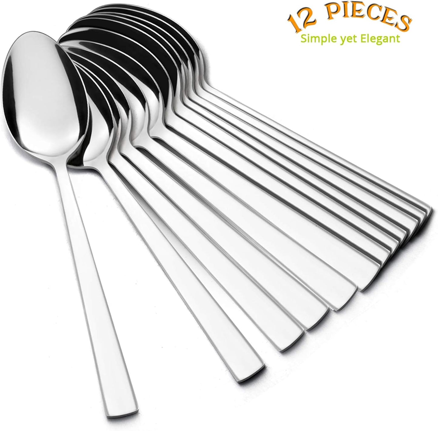 Teaspoon Set of 12, E-far 6.7 Inch Stainless Steel Spoons for Kitchen or Restaurant, Non-toxic & Mirror Polished, Squared Edge & Dishwasher Safe