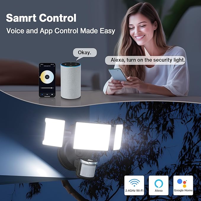 Olafus 65W Smart LED Flood Light Outdoor with Motion Sensor, 6500LM, 2700K-6500K WiFi Security Light Work with Alexa/Google, Motion Detector Lights with APP Control, IP65 Floodlight Outside (Black)