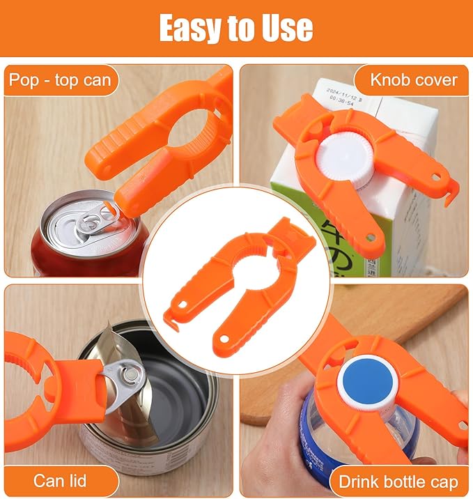 6Pcs Water Bottle Opener for Arthritic Hands, Water Bottle Opener Set 3 in 1 Multi-Purpose Bottle Cap and Soda Can Opener for Seniors and Arthritic Hands with Easy Grip