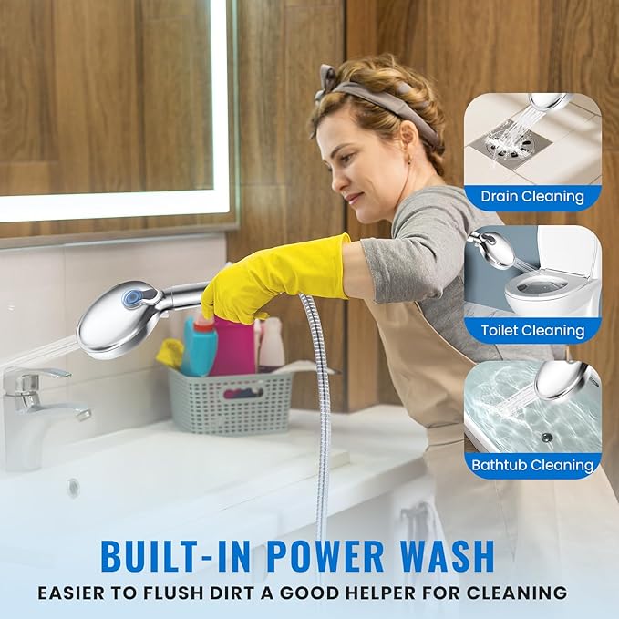 Ryamen Filtered Shower Head with Handheld, High Pressure 9-Spray Modes Detachable Shower Head with Filter for Hard Water-Remove Chlorine & Impurities, Improve Skin & Hair Health, Chrome