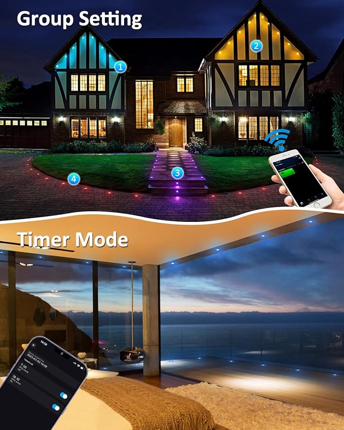 INDARUN Outdoor Deck Lights Waterproof 20 pcs, 12V Low Voltage LED Recessed Deck Lights Φ1.22 RGB Deck Lamp with Remote, Alexa/Google Compatible, Outdoor Step Stair Lights for Floor Landscape Lighting