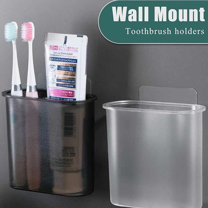 2 Packs Wall Mounted Toothbrush Holder, Self Adhesive Tooth Brush Holder for Bathroom Electric Toothbrush Toothpaste Razor Bathroom Accessories(Black)