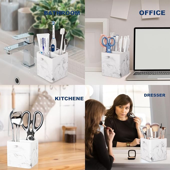Diatomite Toothbrush Holders for Bathrooms, Electric Toothbrush and Toothpaste Holder 3 Slots Tooth Brush Organizer for Bathroom Countertop, Shower, Vanity, 2 Pack, Marble White