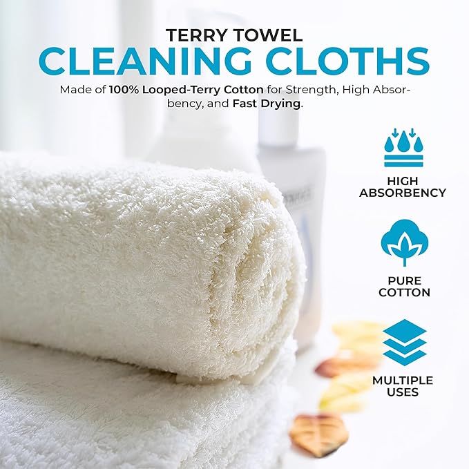 SIMPLI-MAGIC 79171 Terry Cleaning Cloths, 12"x12", White, 500 Pack
