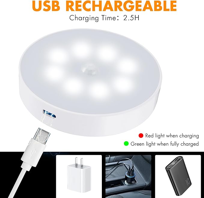 EverBrite 6 Pack Puck Lights with Remote, Wireless Closet and Under Cabinet Lights, Rechargeable Motion Sensor, Dimmable, Timable, Magnetic Attract - for Closet, Drawer, Stair, Bedroom