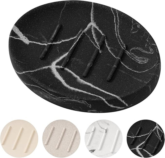 Soap Dish Bathroom Resin Marble Look Bar Soap Holder for Shower Soap Tray for Kitchen Sink(Marble Black)