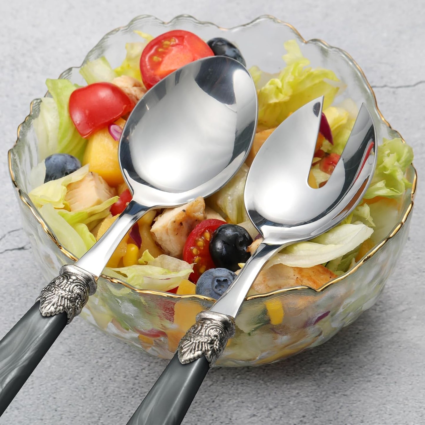 2-piece Salad Servers Stainless Steel Salad Serving Set Salad Fork and Spoon (Grey)