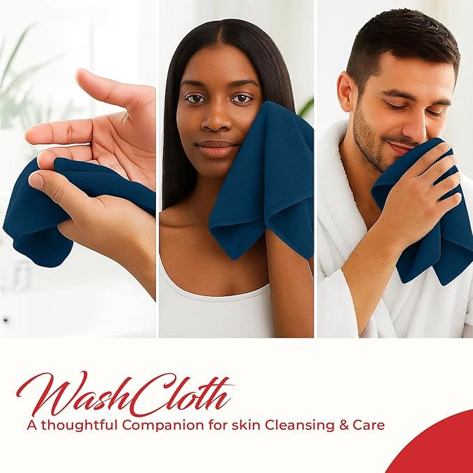 RIVERSIDE 24 Pack Washcloths Set - 100% Cotton [12x12 Inches] - Soft, Quick-Dry & Highly Absorbent Face Towels - Perfect for Bathroom, Gym, Hotel, Spa & Travel - Opal Blue