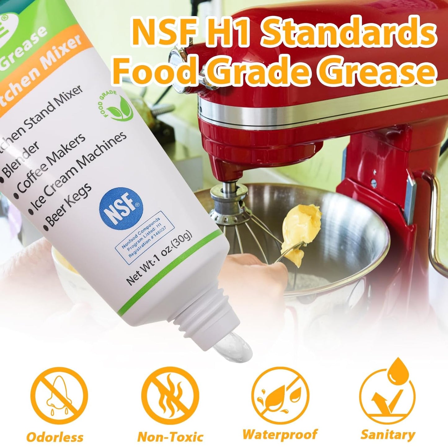 Keze Food Grade Grease for Kitchenaid Stand Mixer, Sanitary Lubricant for Blenders, Coffee Machines, Beer Kegs and Food Processors, Espresso Grease NSF-H1 Accredited, 1 oz 1-Pack