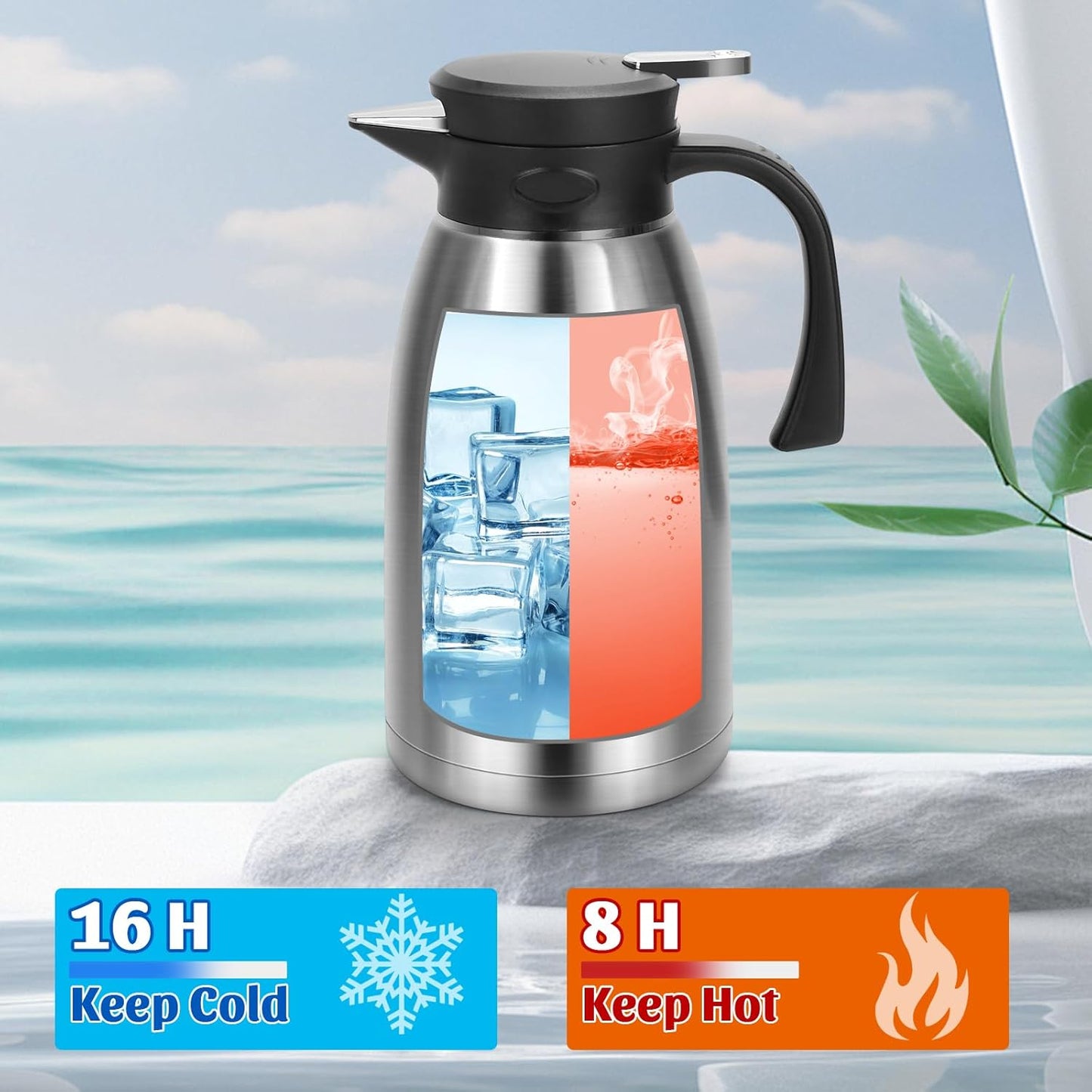 Yummy Sam 70oz Thermal Coffee Carafe, Double Wall Vacuum for Hot Drinks, Stainless Steel Carafe for Hot Liquids Large Tea for Home School Office for Valentine's Day (Classic Silver)