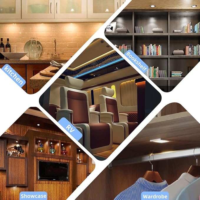 VST Under Cabinet Mini Panel Lighting 6PCS 3.94inch 12V 2.5W(Total 15W) with Wireless Dimmer Switch, Surface Mount Puck Light for Kitchen Van Truck Car Galley Downlight (Square White 4000K)
