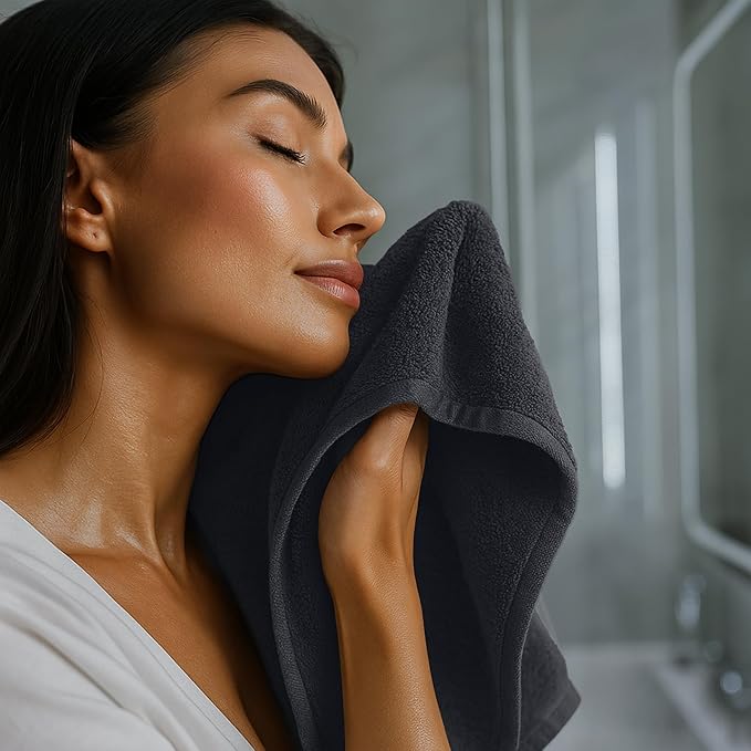 RIVERSIDE 24 Pack Washcloths Set - 100% Cotton [12x12 Inches] - Soft, Quick-Dry & Highly Absorbent Face Towels - Perfect for Bathroom, Gym, Hotel, Spa & Travel - Charcoal