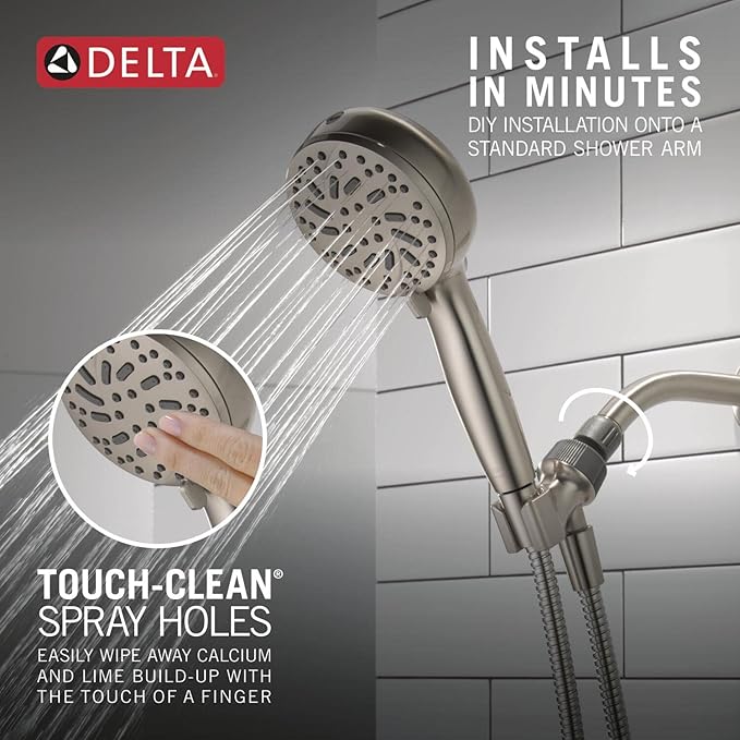 Delta Faucet ProClean Brushed Nickel Shower Head with Handheld, Showerhead with High Pressure Spray, Handheld Shower Head, 6 Spray Settings, SpotShield Brushed Nickel 75740SN
