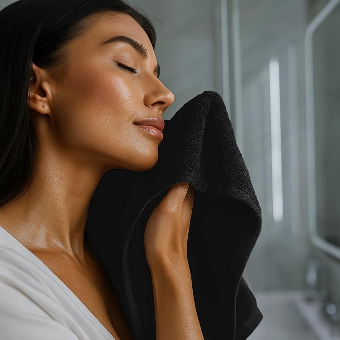 RIVERSIDE 24 Pack Washcloths Set - 100% Cotton [12x12 Inches] - Soft, Quick-Dry & Highly Absorbent Face Towels - Perfect for Bathroom, Gym, Hotel, Spa & Travel - Black
