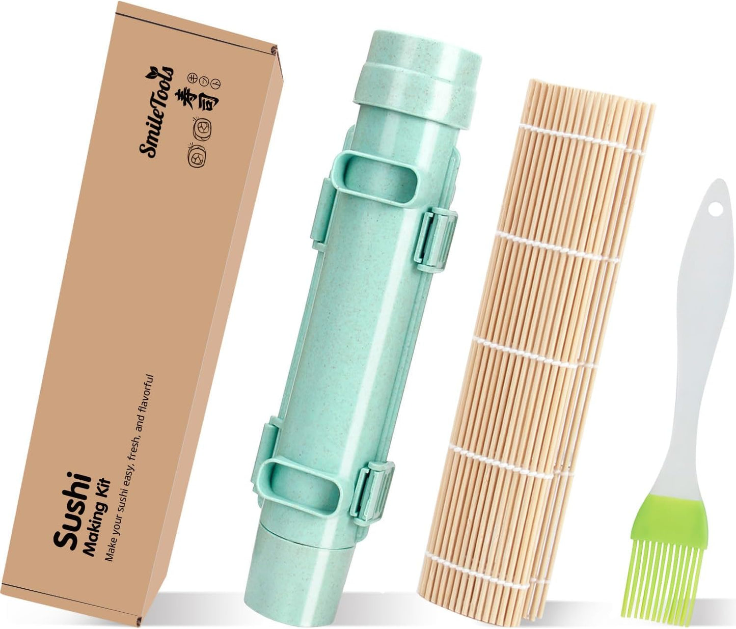 Sushi Making Kit, Sushi Roller, Sushi Bazooka, Sushi Maker, Bamboo Sushi Rolling Mat For Beginners (Green)
