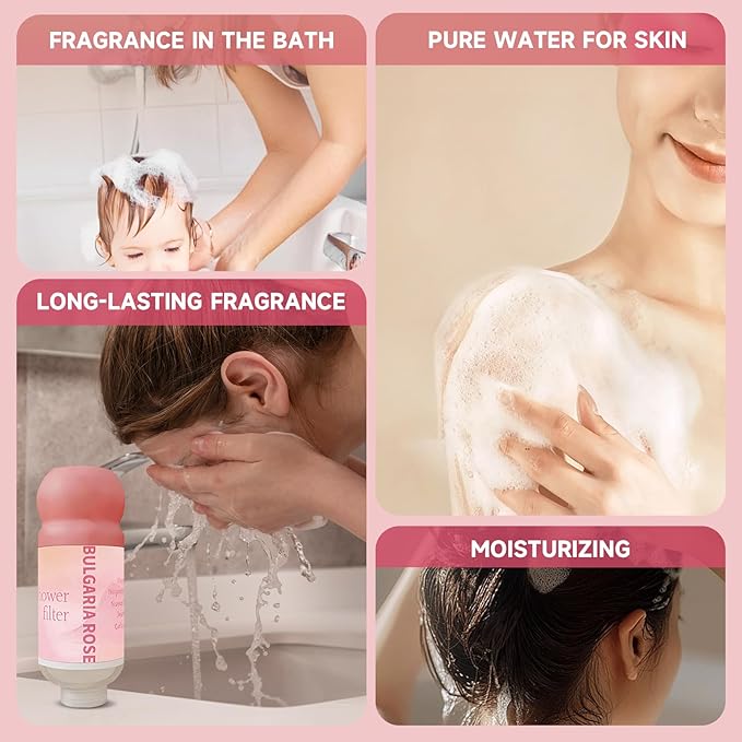 Vitamin C Shower Filter for Hard Water, Aromatherapy Softener Purifier, AromaTherapy,Easy Installation,Brighter Skin & Hair, Chlorine Free, Suitable for any shower head (Roses)