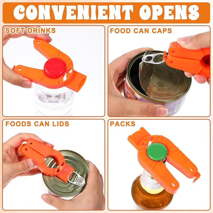 Bewudy 4 PCS Plastic Bottle Cap Opener, Water Bottle Opener, Multifunctional Bottle and Can Opener, 3 in 1 Multi-Purpose Water Bottle Opener for Weak Hands Children Seniors Elderly Arthritis