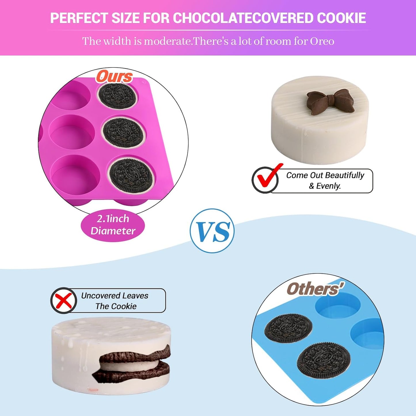 Sakolla 3 Pcs Round Chocolate Cookie Molds, 12-Cavity Cylinder Silicone Molds, Perfect for Chocolate Covered Cookie, Cake, Candy, Pudding, Mini Soap (2 Rose Red & 1 Blue)