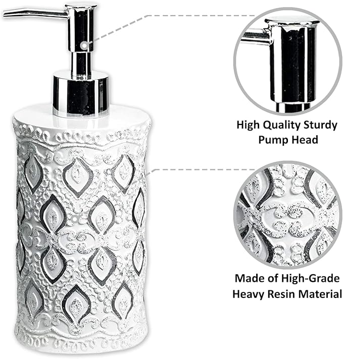 Zahari Home 4pc Monaco Stylish Bathroom Accessories Set Soap and Lotion Dispenser, Tumbler, Tooth Brush Holder and Soap Dish Modern Classic Luxury Contemporary Decor Unique Design Modern Bath Set