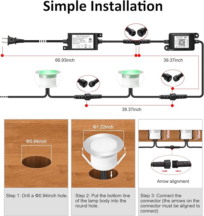 INDARUN Deck Lights Outdoor Waterproof 30 pcs, Φ1.22 RGB Smart 12V Low Voltage LED Recessed Deck Lighting with Remote, Work with Alexa/Google, Outdoor Step Stair Lights for Floor Landscape Lighting