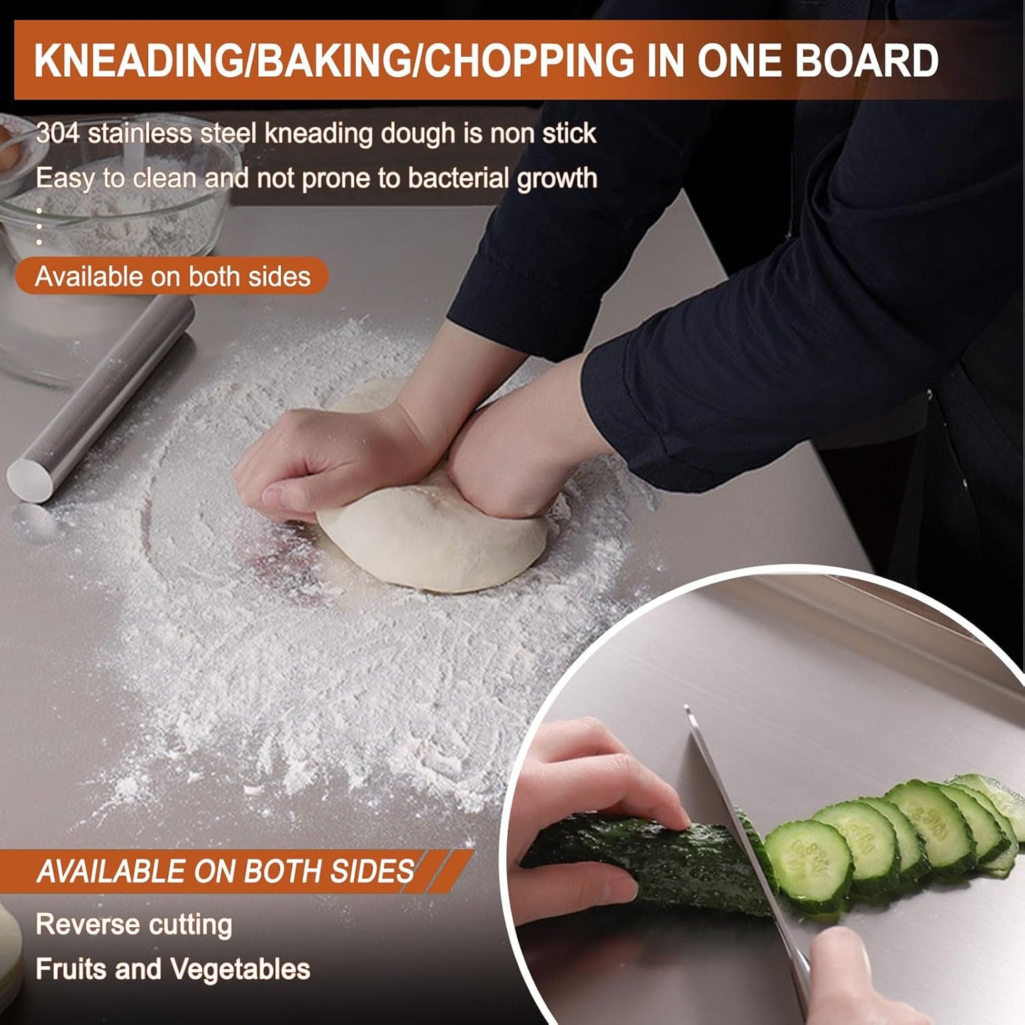 Stainless Steel Cutting Boards for Kitchen,304 Stainless Steel Chopping Boards with Lip and Non-slip silicone pad for Countertop Cutting Meats Fruits,Easy To Clean(19.6 * 23.6 * 0.06inch)