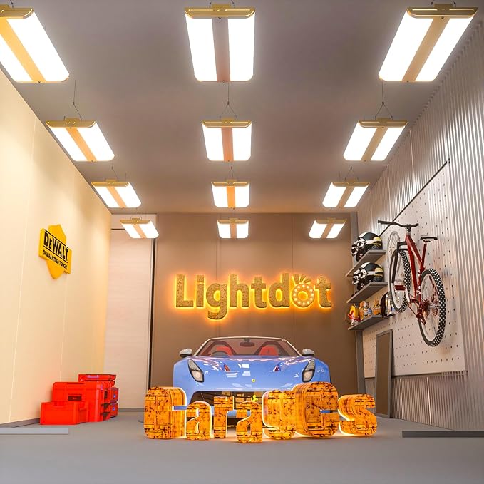 Lightdot 2FT LED High Bay Shop Lights, Gold 100-277V 【Driver Equipped】 200W 28000LM [Eqv.800W MH] 5000K Large Coverage Linear 2x2 High Bay LED Fixtures for Warehouse Garage -ETL Listed, 4Pack