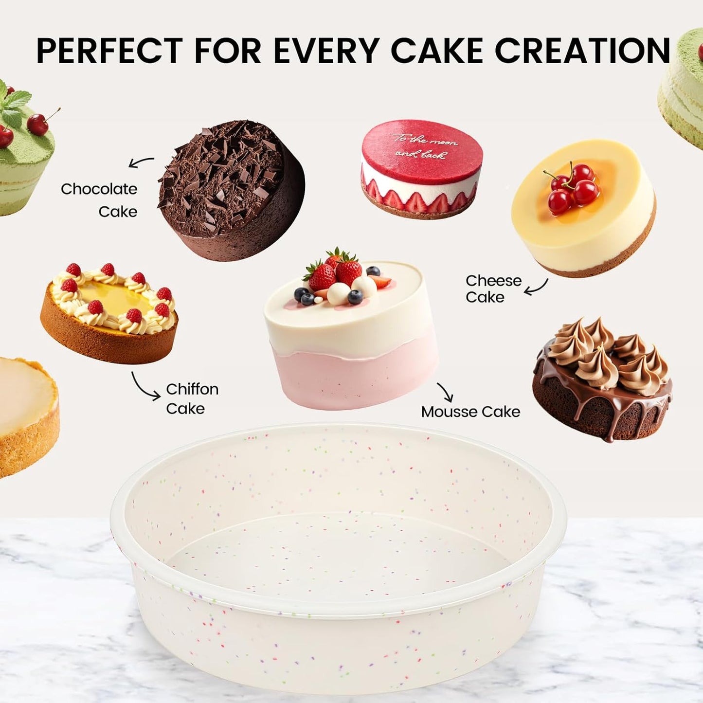 Vinino 6 Inch Silicone Round Cake Pan with Metal Reinforced Frame Set of 3, Nonstick Silicone Springform Pan for Baking Suitable for Making Layers, Cheese & Chocolate Cakes