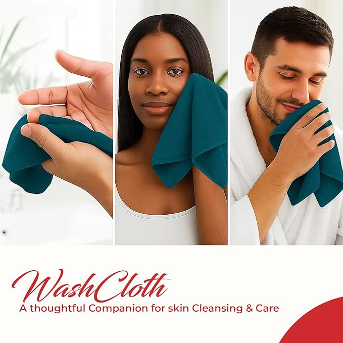 RIVERSIDE 24 Pack Washcloths Set - 100% Cotton [12x12 Inches] - Soft, Quick-Dry & Highly Absorbent Face Towels - Perfect for Bathroom, Gym, Hotel, Spa & Travel - Teal