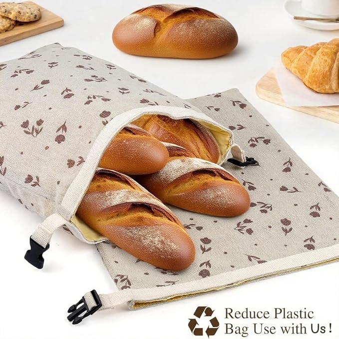 Sourdough Bread Bags for Homemade Bread 2 Pack, Cotton Beeswax Bags, Reusable Breads Bag, Sourdough Bag