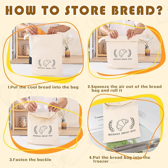 2 Pack Reusable Beeswax Bread Bag for Homemade, XL Sourdough Bread Keeper with Beeswax Lining, 17"×12" Bread Storage for Baking Supplies